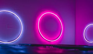Preview wallpaper neon, light, rings, wall, backlight