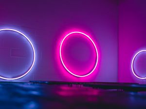 Preview wallpaper neon, light, rings, wall, backlight