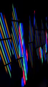 Preview wallpaper neon, light, stripes, colorful, dark