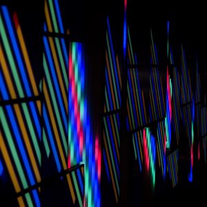 Preview wallpaper neon, light, stripes, colorful, dark