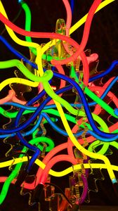 Preview wallpaper neon, lines, light, colorful, weave, dark