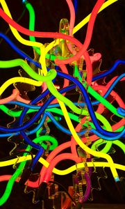 Preview wallpaper neon, lines, light, colorful, weave, dark