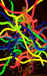 Preview wallpaper neon, lines, light, colorful, weave, dark