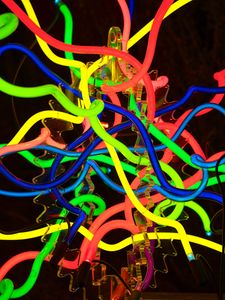 Preview wallpaper neon, lines, light, colorful, weave, dark