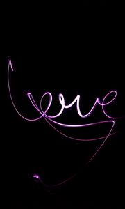 Preview wallpaper neon, love, inscription, text, dark background