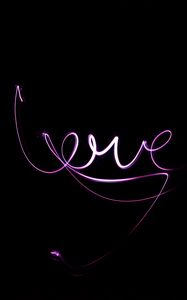 Preview wallpaper neon, love, inscription, text, dark background