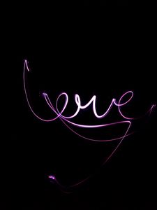 Preview wallpaper neon, love, inscription, text, dark background