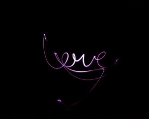 Preview wallpaper neon, love, inscription, text, dark background