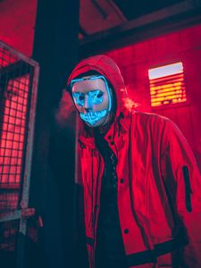 Preview wallpaper neon mask, mask, man, hood, red