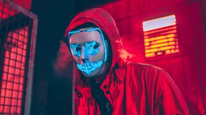 Preview wallpaper neon mask, mask, man, hood, red