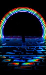 Preview wallpaper neon, rainbow, arch, light, dark