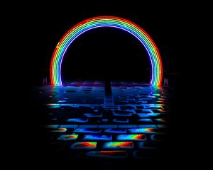 Preview wallpaper neon, rainbow, arch, light, dark