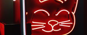 Preview wallpaper neon, sign, cat, light, red