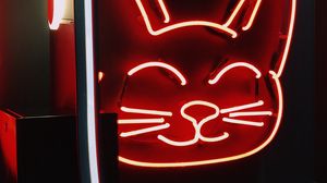 Preview wallpaper neon, sign, cat, light, red