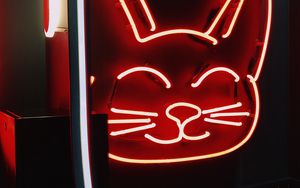 Preview wallpaper neon, sign, cat, light, red