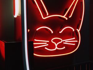 Preview wallpaper neon, sign, cat, light, red