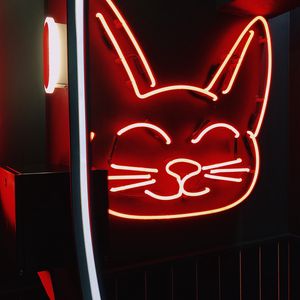 Preview wallpaper neon, sign, cat, light, red