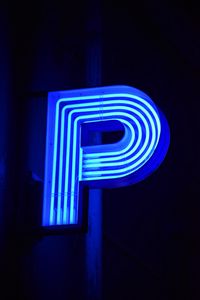 Preview wallpaper neon, sign, letter, glow, blue