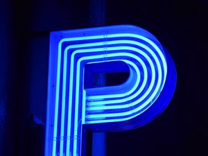 Preview wallpaper neon, sign, letter, glow, blue