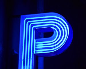 Preview wallpaper neon, sign, letter, glow, blue