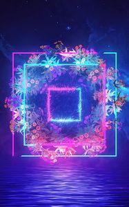 Preview wallpaper neon, squares, flowers, patterns, glow
