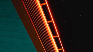 Preview wallpaper neon, starry sky, wooden, surface