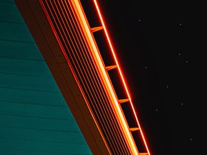 Preview wallpaper neon, starry sky, wooden, surface
