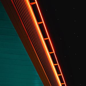 Preview wallpaper neon, starry sky, wooden, surface