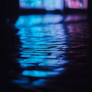 Preview wallpaper neon, street, night, paving stones, reflection, dark