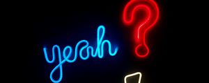 Preview wallpaper neon, text, question, glow, darkness