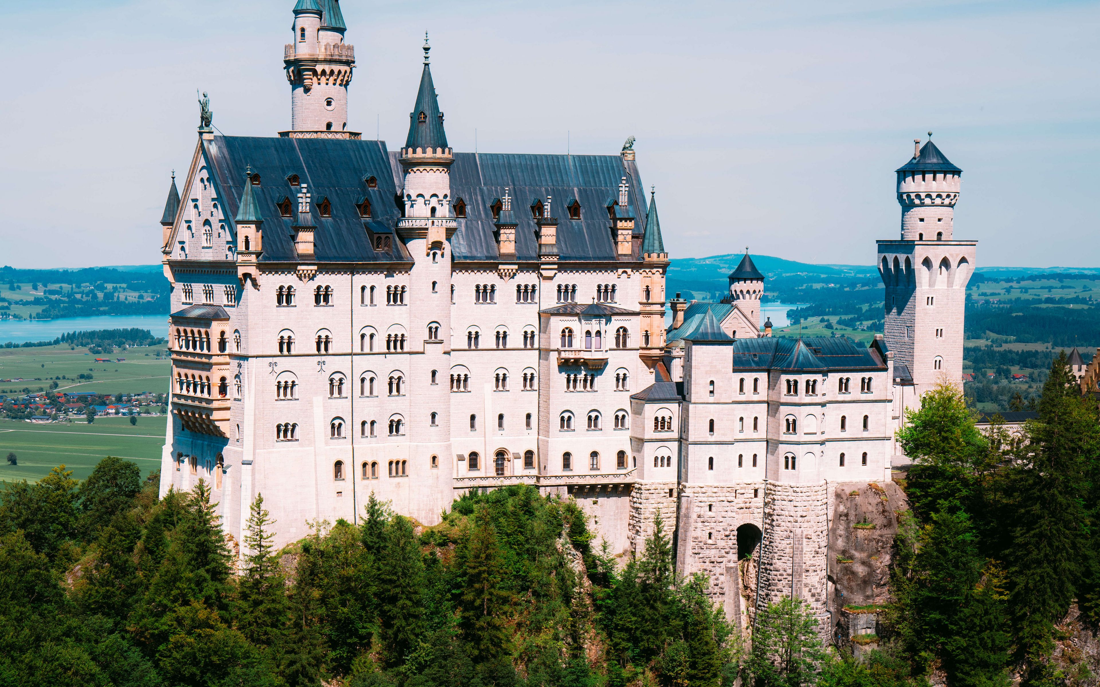 3840x2400 Wallpaper neuschwanstein, castle, trees, forest, architecture