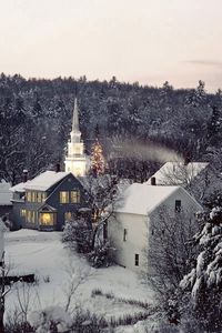 Preview wallpaper new england, snow, winter, structures, trees