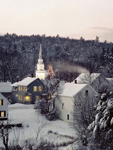 Preview wallpaper new england, snow, winter, structures, trees