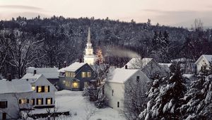 Preview wallpaper new england, snow, winter, structures, trees