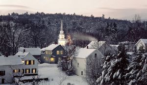 Preview wallpaper new england, snow, winter, structures, trees