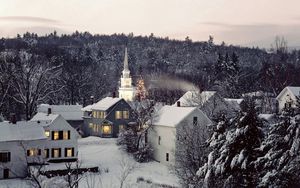 Preview wallpaper new england, snow, winter, structures, trees