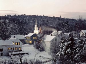 Preview wallpaper new england, snow, winter, structures, trees