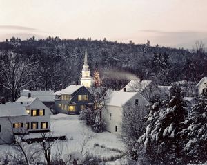 Preview wallpaper new england, snow, winter, structures, trees