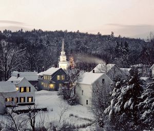 Preview wallpaper new england, snow, winter, structures, trees