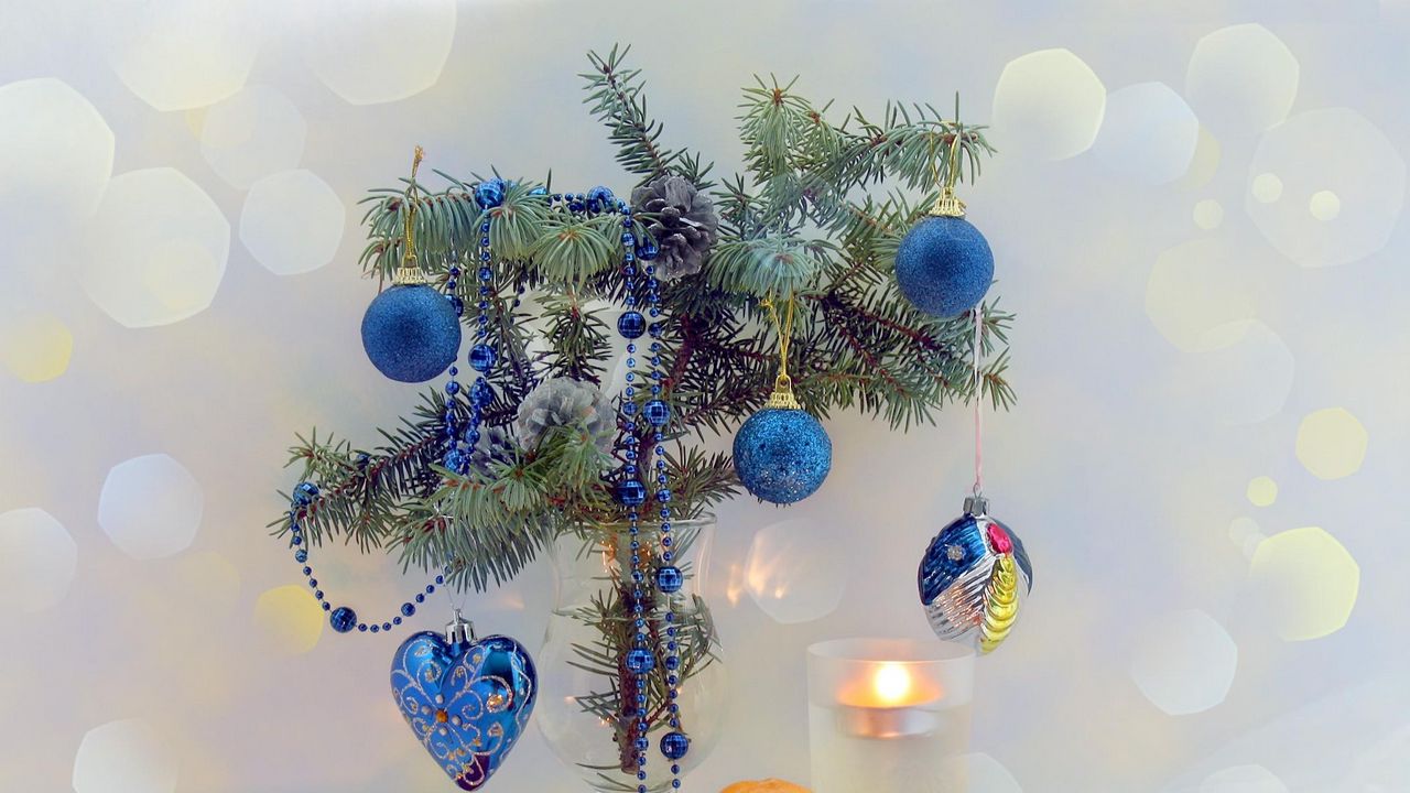 Wallpaper new year, celebration, branch, tangerines, candles, christmas decorations