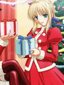 Preview wallpaper new year, christmas, anime, gifts, girls