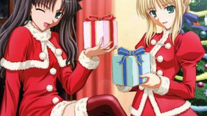 Preview wallpaper new year, christmas, anime, gifts, girls