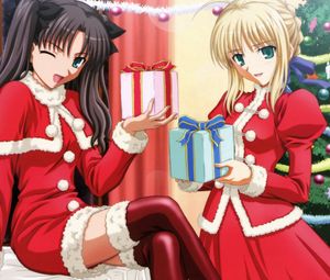 Preview wallpaper new year, christmas, anime, gifts, girls