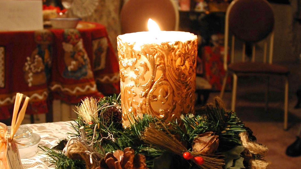 Wallpaper new year, christmas, candle, fire, table, cosiness