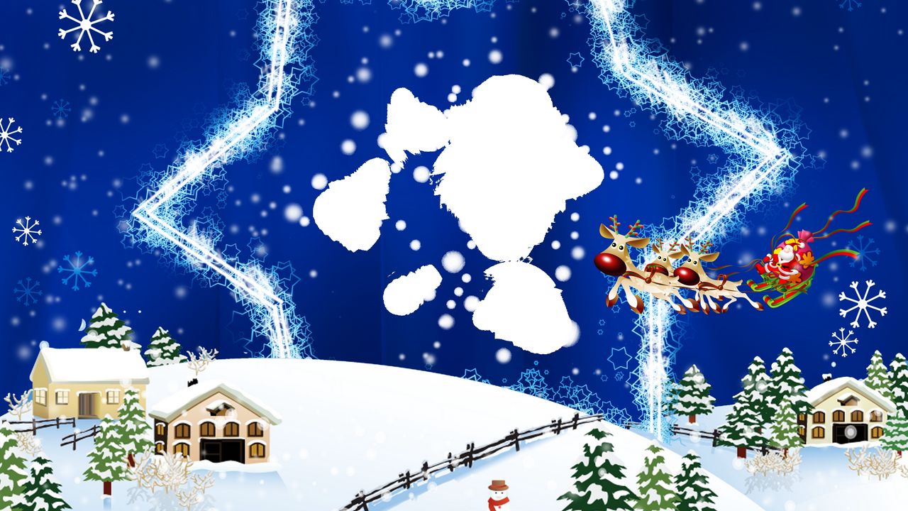 Wallpaper new year, christmas, card, star, reindeer, santa claus, flying, colorfully
