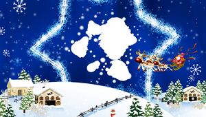 Preview wallpaper new year, christmas, card, star, reindeer, santa claus, flying, colorfully