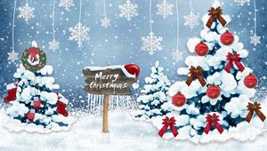 Preview wallpaper new year, christmas, card, christmas trees, snowflakes, ornaments