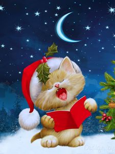 Preview wallpaper new year, christmas, cat, card