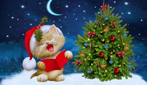 Preview wallpaper new year, christmas, cat, card