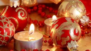 Preview wallpaper new year, christmas, christmas decorations, candles, close-up